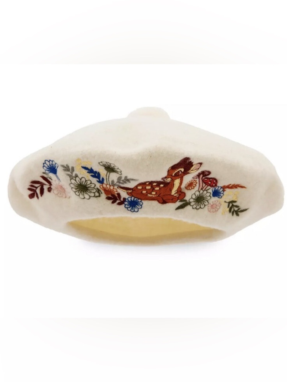 Disney Parks Bambi Embroidered Cream Wool Blend Beret Hat